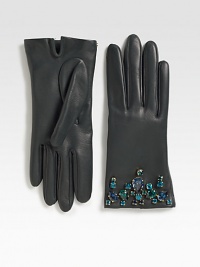 Nappa leather with Swarovski crystal details. LeatherSwarovski crystalsLength, about 8.5Fully linedMade in Italy Nappa leather with Swarovski crystal details. LeatherSwarovski crystalsLength, about 8.5Fully linedMade in Italy