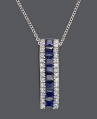 Add a bright splash of color to your style in Effy Collection's chic wave pendant. Crafted in 14k white gold, necklace highlights a bold row of round-cut sapphires (1 ct. t.w.) surrounded on each side by a row of sparkling round-cut diamonds (1/8 ct. t.w.). Approximate length: 18 inches. Approximate drop width: 1/4 inch. Approximate drop length: 3/4 inch. Add a bright splash of color to your style in Effy Collection's chic wave pendant. Crafted in 14k white gold, necklace highlights a bold row of round-cut sapphires (1 ct. t.w.) surrounded on each side by a row of sparkling round-cut diamonds (1/8 ct. t.w.). Approximate length: 18 inches. Approximate drop width: 1/4 inch. Approximate drop length: 3/4 inch.
