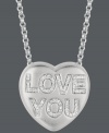 Get in touch with your inner romantic. Give her the gift of Sweethearts' stunning pendant. Crafted in sterling silver, this heart-shaped design features the words LOVE YOU in round-cut diamonds (1/6 ct. t.w.). Copyright © 2011 New England Confectionery Company. Approximate length: 16 inches + 2-inch extender. Approximate drop: 5/8 inch.