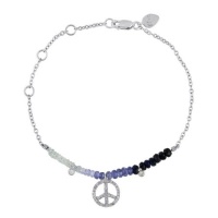 Meira T Solid 14K White Gold Peace Sign & Blue Sapphire Beads Chain Bracelet Meira T Solid 14K White Gold Peace Sign & Blue Sapphire Beads Chain Bracelet