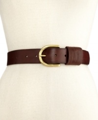It's a cinch to look chic with this classic style from Lauren by Ralph Lauren. Sumptuous leather is accented with a gold tone brass buckle and delicately detailed keeper. It's a cinch to look chic with this classic style from Lauren by Ralph Lauren. Sumptuous leather is accented with a gold tone brass buckle and delicately detailed keeper.