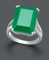 Stir up some envy with this glaring green cocktail ring. Crafted in sterling silver, ring features a rectangle-shaped green agate stone (16 mm x 12 mm) with sparkling diamond accents at the shoulders. Size 7.