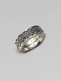 A singular row of blue sapphires adds definition to this modern design in burnished sterling silver.Sterling silverBlue sapphiresAbout 2 diam.Imported A singular row of blue sapphires adds definition to this modern design in burnished sterling silver.Sterling silverBlue sapphiresAbout 2 diam.Imported