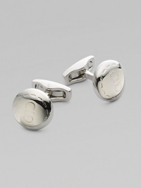 Round palladium design topped off with double gancini engraving.PalladiumAbout ½ diam.Made in Italy