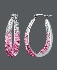 Pretty in pink. Kaleidoscope's glamorous hoop earrings sparkle from every angle. Crafted in sterling silver with rose, light rose, and white crystals made with Swarovski Elements. Approximate diameter: 9/10 inch. Pretty in pink. Kaleidoscope's glamorous hoop earrings sparkle from every angle. Crafted in sterling silver with rose, light rose, and white crystals made with Swarovski Elements. Approximate diameter: 9/10 inch.