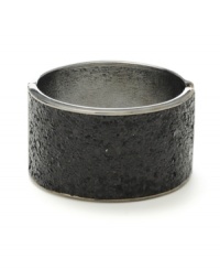 Not so basic black. A glitter finish adds a dazzling design detail to Haskell's wide bangle bracelet. Including a hinge closure, it's crafted in hematite tone mixed metal. Approximate length: 7-1/2 inches. Not so basic black. A glitter finish adds a dazzling design detail to Haskell's wide bangle bracelet. Including a hinge closure, it's crafted in hematite tone mixed metal. Approximate length: 7-1/2 inches.