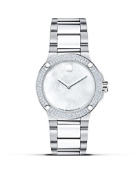 Women's Movado SE Extreme watch with layered case construction in stainless steel and signature dot-motif bezel with 124 diamonds. Women's Movado SE Extreme watch with layered case construction in stainless steel and signature dot-motif bezel with 124 diamonds.
