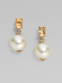 Lustrous faux pearls dangle from glowing clear beads in these classic yet fun drops.Acrylic and epoxy 12k goldplated Drop, about 1 Post back Imported Lustrous faux pearls dangle from glowing clear beads in these classic yet fun drops.Acrylic and epoxy 12k goldplated Drop, about 1 Post back Imported