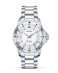 This Movado bracelet watch is crafted of solid Performance Steel™. With rotating bezel, silvertone dial, applied markers and butterfly deployment clasp. This Movado bracelet watch is crafted of solid Performance Steel™. With rotating bezel, silvertone dial, applied markers and butterfly deployment clasp.