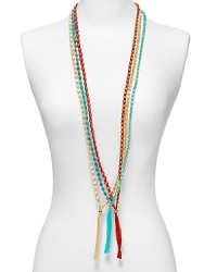 Semiprecious stones combine with lustrous gold vermeil nuggets in this tassel-trimmed necklace from Chan Luu. Semiprecious stones combine with lustrous gold vermeil nuggets in this tassel-trimmed necklace from Chan Luu.