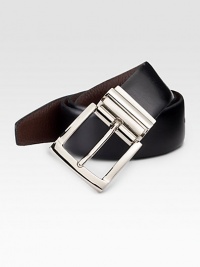 EXCLUSIVELY OURS. An essential style that reverses from black kipskin to brown glove leather. About 1½ Made in USA EXCLUSIVELY OURS. An essential style that reverses from black kipskin to brown glove leather. About 1½ Made in USA