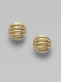 From the Interlude Collection. Beautifully, ridged 18k gold ball studs accented with sterling silver beading. 18k goldSterling silver Size, about .15Post backImported From the Interlude Collection. Beautifully, ridged 18k gold ball studs accented with sterling silver beading. 18k goldSterling silver Size, about .15Post backImported