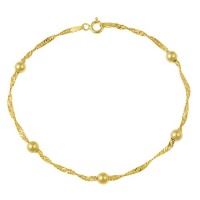 18k Yellow Gold Plated Sterling Silver Singapore with 4mm Bead Stations Chain Anklet, 9 18k Yellow Gold Plated Sterling Silver Singapore with 4mm Bead Stations Chain Anklet, 9