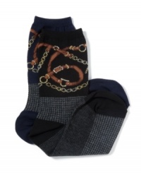 Classic houndstooth with an equestrian-inspired design adorn these cotton trouser socks by Lauren Ralph Lauren, for a look that's all-American preppy-chic. Classic houndstooth with an equestrian-inspired design adorn these cotton trouser socks by Lauren Ralph Lauren, for a look that's all-American preppy-chic.