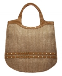 A casual straw tote with perfectly polished detail. This striking design from Olivia + Joy features eye-catching stud detailing, shiny goldtone hardware and a roomy interior for all your necessities. A casual straw tote with perfectly polished detail. This striking design from Olivia + Joy features eye-catching stud detailing, shiny goldtone hardware and a roomy interior for all your necessities.