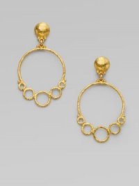 From the Geo Collection. Circles of hammered 24k gold make a subtle yet meaningful statement.24k gold Length, about 2 Diameter, about 1 Post back Imported From the Geo Collection. Circles of hammered 24k gold make a subtle yet meaningful statement.24k gold Length, about 2 Diameter, about 1 Post back Imported