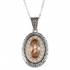 Sterling Silver Two-Tone Champagne CZ Oval Pendant with 18 Chain