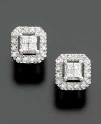 Supreme sophistication takes shape in squares. Round-cut and princess-cut diamond earrings (1/4 ct. t.w.) glitter on 14k white gold. Supreme sophistication takes shape in squares. Round-cut and princess-cut diamond earrings (1/4 ct. t.w.) glitter on 14k white gold.
