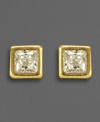 Sparkling with elegance, these cubic zirconia (3mm) square earrings are set in 14k gold for glamorous contrast.