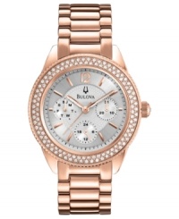 A dressy sport watch from Bulova with a ladylike touch of rose-gold hues. A dressy sport watch from Bulova with a ladylike touch of rose-gold hues.