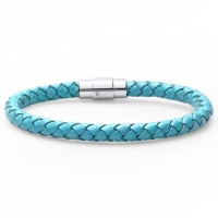 Oxford Ivy Teal Blue Braided Leather Bracelet - Stainless Steel Locking Magnetic Clasp (7 1/2 inch) Oxford Ivy Teal Blue Braided Leather Bracelet - Stainless Steel Locking Magnetic Clasp (7 1/2 inch)