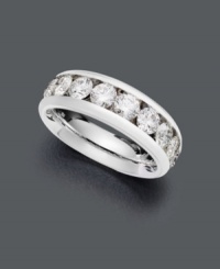Perfect your look by adding a stunning row of diamond. Wedding band features glittering round-cut channel-set diamond (1-1/2 ct. t.w.) in a polished 18k white gold setting. IGI Certified diamonds. Perfect your look by adding a stunning row of diamond. Wedding band features glittering round-cut channel-set diamond (1-1/2 ct. t.w.) in a polished 18k white gold setting. IGI Certified diamonds.
