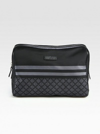 Leather trimmed diamante case with signature web.Zip top closure10W x 6H x 4DMade in Italy Leather trimmed diamante case with signature web.Zip top closure10W x 6H x 4DMade in Italy