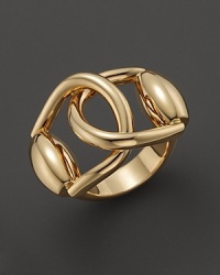 Interlocking bits give this 18K yellow gold ring bold equestrian style. Interlocking bits give this 18K yellow gold ring bold equestrian style.