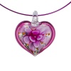Handcrafted Burgundy Glass Flower Heart Wire Choker