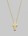 From the Tiny Treasures Collection. An artfully simple cross of polished 18k gold has a modern feel and a quiet elegance. 18k yellow gold Chain length, about 18 Charm length, about ½ Lobster clasp Made in Italy