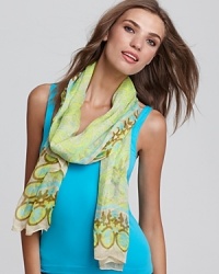 Add an elegant touch to your favorite ensemble with bright printed scarf from Theodora & Callum. Add an elegant touch to your favorite ensemble with bright printed scarf from Theodora & Callum.