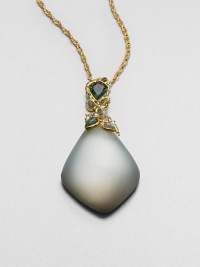 From the Lucite Allegory Collection. A marquise-shaped Lucite drop, hand-painted and hand-sculpted, is capped with a colorful cluster of semiprecious stones, Swarovski crystals and amethyst-tinted glass, hanging from a graceful golden chain.Garnet, pyrite and smokey quartzCrystal and glassLuciteGoldtoneChain length, about 23Lobster claspMade in USA From the Lucite Allegory Collection. A marquise-shaped Lucite drop, hand-painted and hand-sculpted, is capped with a colorful cluster of semiprecious stones, Swarovski crystals and amethyst-tinted glass, hanging from a graceful golden chain.Garnet, pyrite and smokey quartzCrystal and glassLuciteGoldtoneChain length, about 23Lobster claspMade in USA