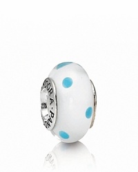 A whimsical murano glass charm with a playful polka dot pattern. Logo-engraved sterling silver trim expresses the PANDORA signature. A whimsical murano glass charm with a playful polka dot pattern. Logo-engraved sterling silver trim expresses the PANDORA signature.