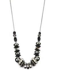 Effortless style that makes accessorizing easy. Match anything with this versatile Nine West necklace that highlights plastic jet and clear beads on a delicate, silver tone mixed metal chain. Approximate length: 18 inches. Effortless style that makes accessorizing easy. Match anything with this versatile Nine West necklace that highlights plastic jet and clear beads on a delicate, silver tone mixed metal chain. Approximate length: 18 inches.