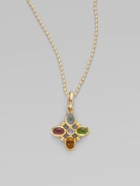 Colorful semi-precious stones are richly framed in 18k gold.Aquamarine, pink tourmaline, peridot, citrine, blue moonstone 18k gold Length, about 1 Made in Italy Please note: Necklace sold separately. Colorful semi-precious stones are richly framed in 18k gold.Aquamarine, pink tourmaline, peridot, citrine, blue moonstone 18k gold Length, about 1 Made in Italy Please note: Necklace sold separately.