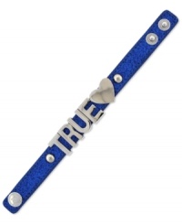 True love at first sight. BCBGeneration's affirmation bracelet is crafted from silver-tone mixed metal on a blue glitter band for a look you'll fall for over and over again. Approximate length: 8 inches. True love at first sight. BCBGeneration's affirmation bracelet is crafted from silver-tone mixed metal on a blue glitter band for a look you'll fall for over and over again. Approximate length: 8 inches.