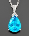 A drop of color adds interest to everything you wear. This pear-shaped pendant glistens with blue topaz (18-3/8 ct. t.w) with diamond accents set in 14k white gold. Drop measures 1 inch. Chain measures 18 inches.