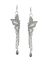 Create a lofty look in breezy butterflies by GUESS. Earrings feature Mother of Pearl and crystal-accented wings. Silver tone mixed metal chain drops and crystal teardrops complete the look. Approximate drop: 2 inches.