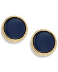A rhapsody in blue. Kenneth Cole New York's stud earrings feature mesmerizing round blue stones. Set in gold tone mixed metal. Approximate diameter: 3/8 inch. A rhapsody in blue. Kenneth Cole New York's stud earrings feature mesmerizing round blue stones. Set in gold tone mixed metal. Approximate diameter: 3/8 inch.