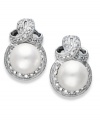 Stud perfection. A cultured freshwater pearl (9-10 mm) provides the perfect focal point amidst a halo and crown of round-cut diamonds (1/10 ct. t.w.). Post earrings crafted in sterling silver. Approximate drop length: 5/8 inch. Approximate drop width: 1/2 inch.