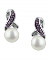 Stand out, in style. This pair of sterling silver earrings, with cultured freshwater pearls (6-1/2-7 mm), pink sapphire (1/8 ct. t.w.) and single-cut diamond accents, proves to be quite captivating. Approximate drop: 5/8 inch.