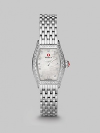From the Urban Collection. A narrow stainless steel design with brilliant diamond accents and a mother-of-pearl dial. Swiss quartz movementWater resistant to 5 ATMRectangular stainless steel case, 22mm (.9) X 26mm (1)Diamond bezel and markers, 1 tcwMother-of-pearl dialStainless steel link bracelet, 12mm wide (0.5)Imported