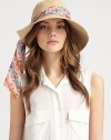 A floppy and fabulous warm-weather ready topper in soft, crisp canvas with a convertible brim and a colorful, removable scarf.CanvasBrim, about 4Imported