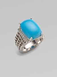 From the Wheaton Collection. A rich turquoise stone accented in dazzling diamonds on a sterling silver cabled shank.TurquoiseDiamonds, .16 tcwSterling silverImported From the Wheaton Collection. A rich turquoise stone accented in dazzling diamonds on a sterling silver cabled shank.TurquoiseDiamonds, .16 tcwSterling silverImported