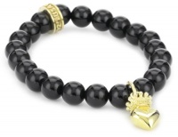 Queen Baby 8mm Polished Onyx Bead Bracelet with 18K Vermeil 3D Crowned Heart Queen Baby 8mm Polished Onyx Bead Bracelet with 18K Vermeil 3D Crowned Heart