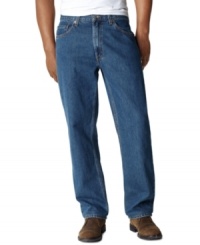 Stonewashed 5-pocket jeans feature a relaxed mid-rise fit with straight leg and zip fly. Leg opening measures 19. Stonewashed 5-pocket jeans feature a relaxed mid-rise fit with straight leg and zip fly. Leg opening measures 19.