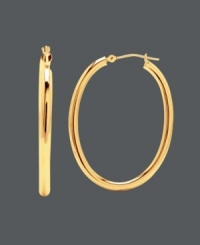 Always in style, and perfect with any ensemble. These classic hoop earrings are the perfect match. Oval-shaped hoop crafted in a polished 14k gold. Approximate diameter: 1-1/6 inches. Always in style, and perfect with any ensemble. These classic hoop earrings are the perfect match. Oval-shaped hoop crafted in a polished 14k gold. Approximate diameter: 1-1/6 inches.
