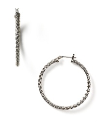 Classic hoop earrings from LAUREN by Ralph Lauren with a textured, braided curve and worn silvertone hue. Classic hoop earrings from LAUREN by Ralph Lauren with a textured, braided curve and worn silvertone hue.