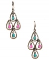 Add a pop of color with these chic chandelier earrings. Lucky Brand's vibrant style combines turquoise and pink plastic stones in a delicate silver tone mixed metal setting. Approximate drop: 1-3/4 inches.
