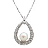 Sterling Silver Swarovski Crystal Pearls and Pave Crystal Elements Pendant Necklace, 18